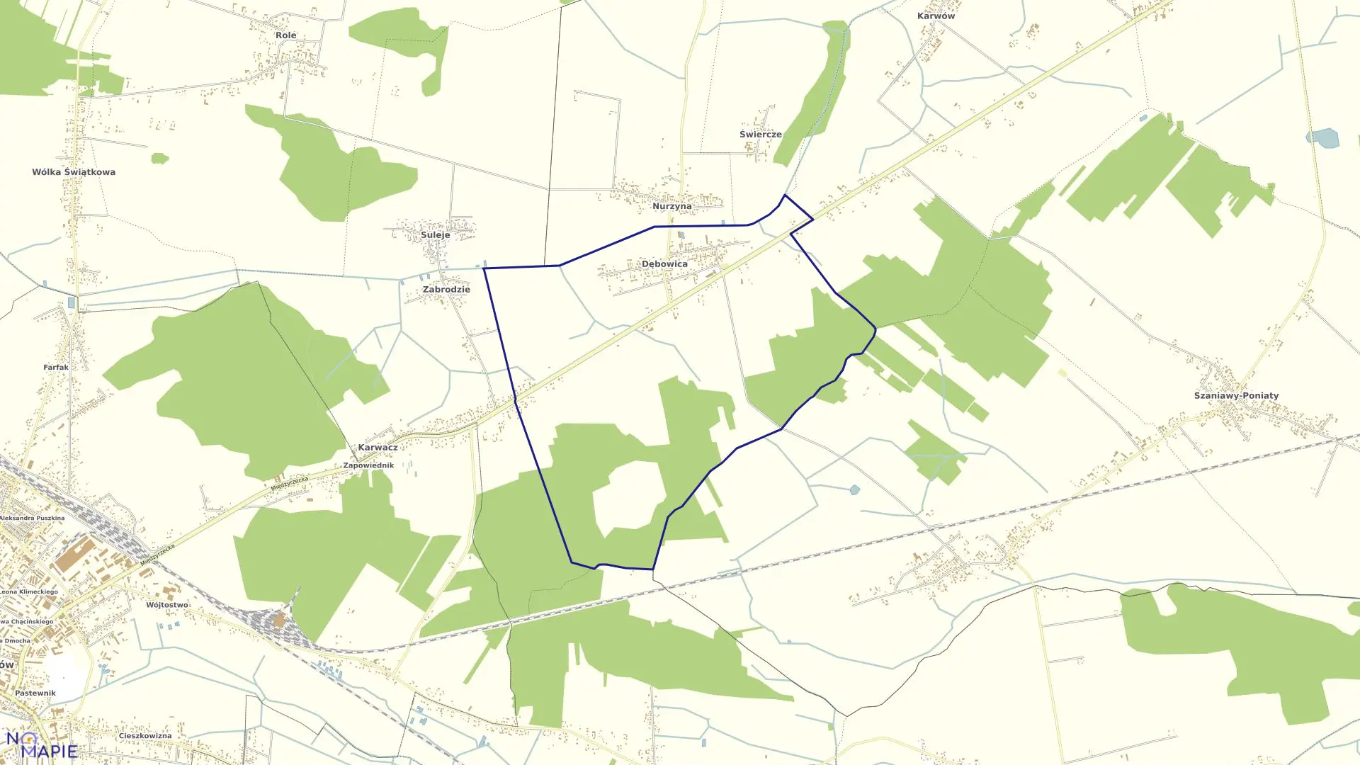 Mapa obrębu DĘBOWICA w gminie Trzebieszów