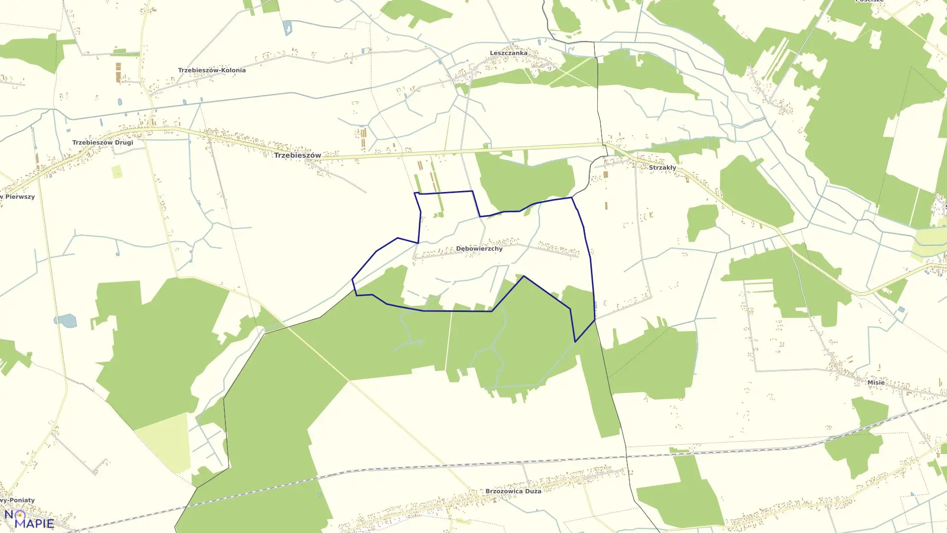 Mapa obrębu DĘBOWIERZCHY w gminie Trzebieszów