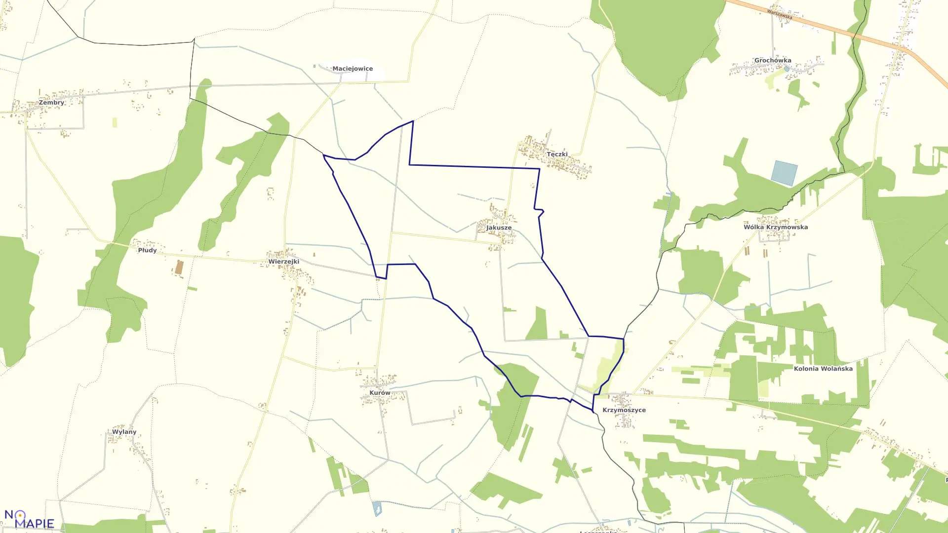 Mapa obrębu JAKUSZE w gminie Trzebieszów