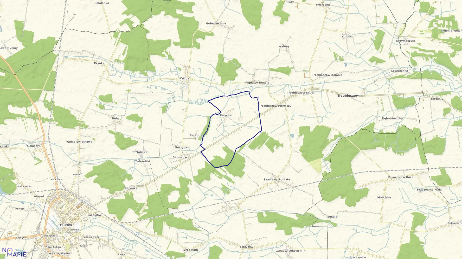 Mapa obrębu KARWÓW w gminie Trzebieszów