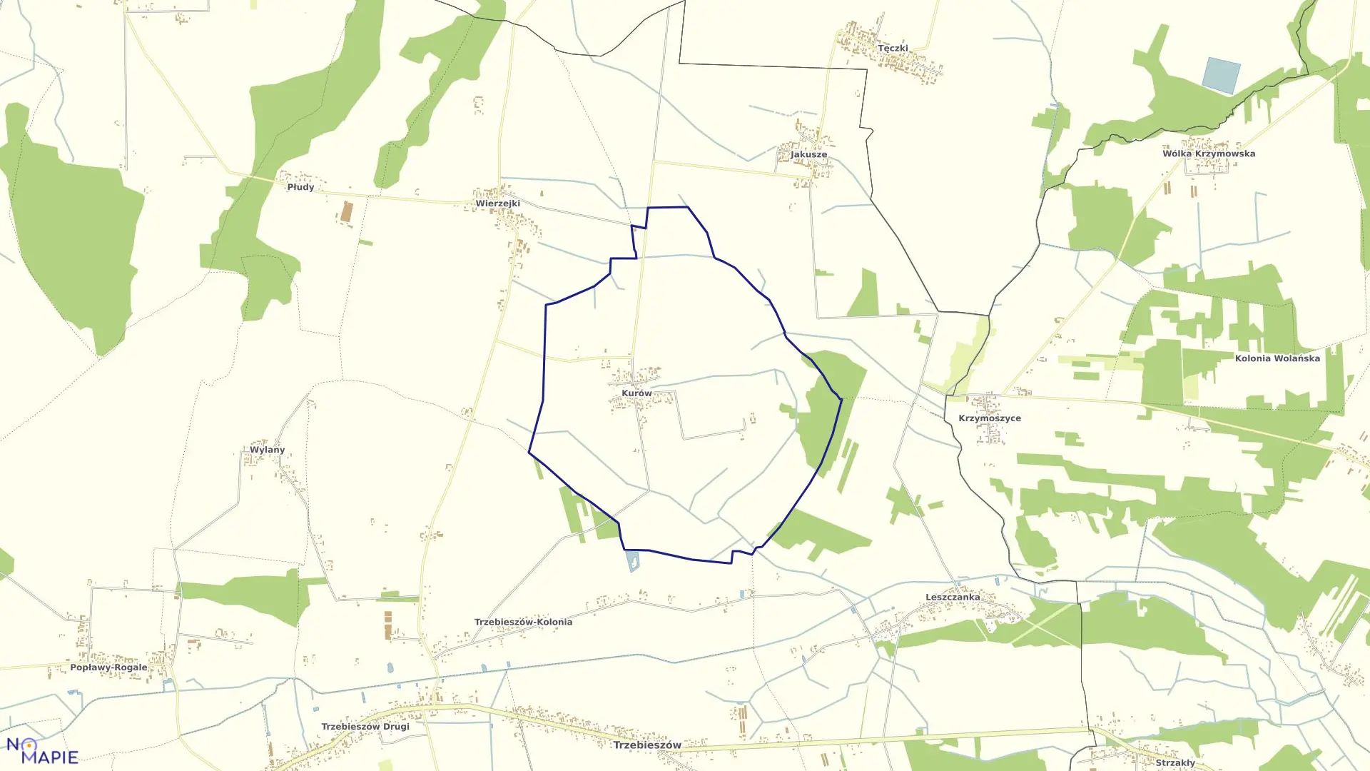 Mapa obrębu KURÓW w gminie Trzebieszów