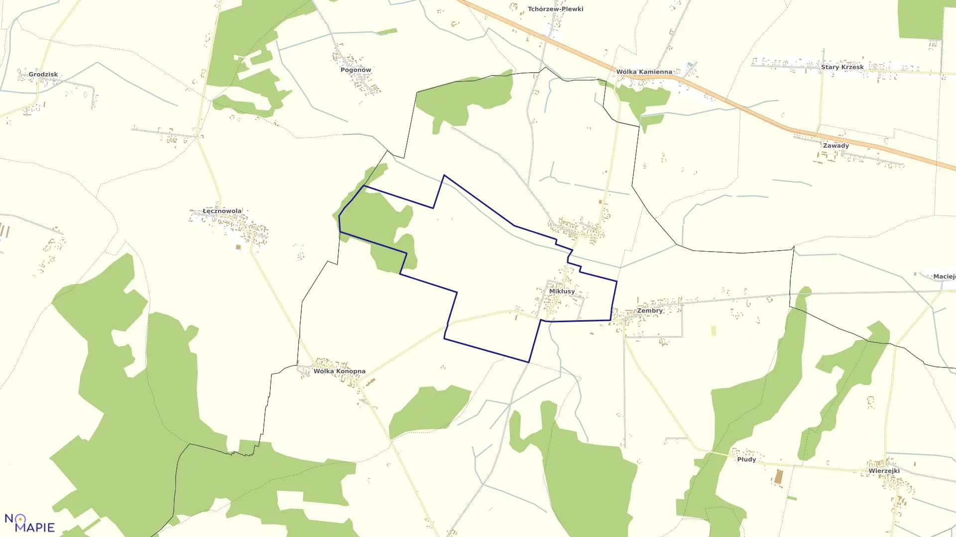 Mapa obrębu MIKŁUSY w gminie Trzebieszów