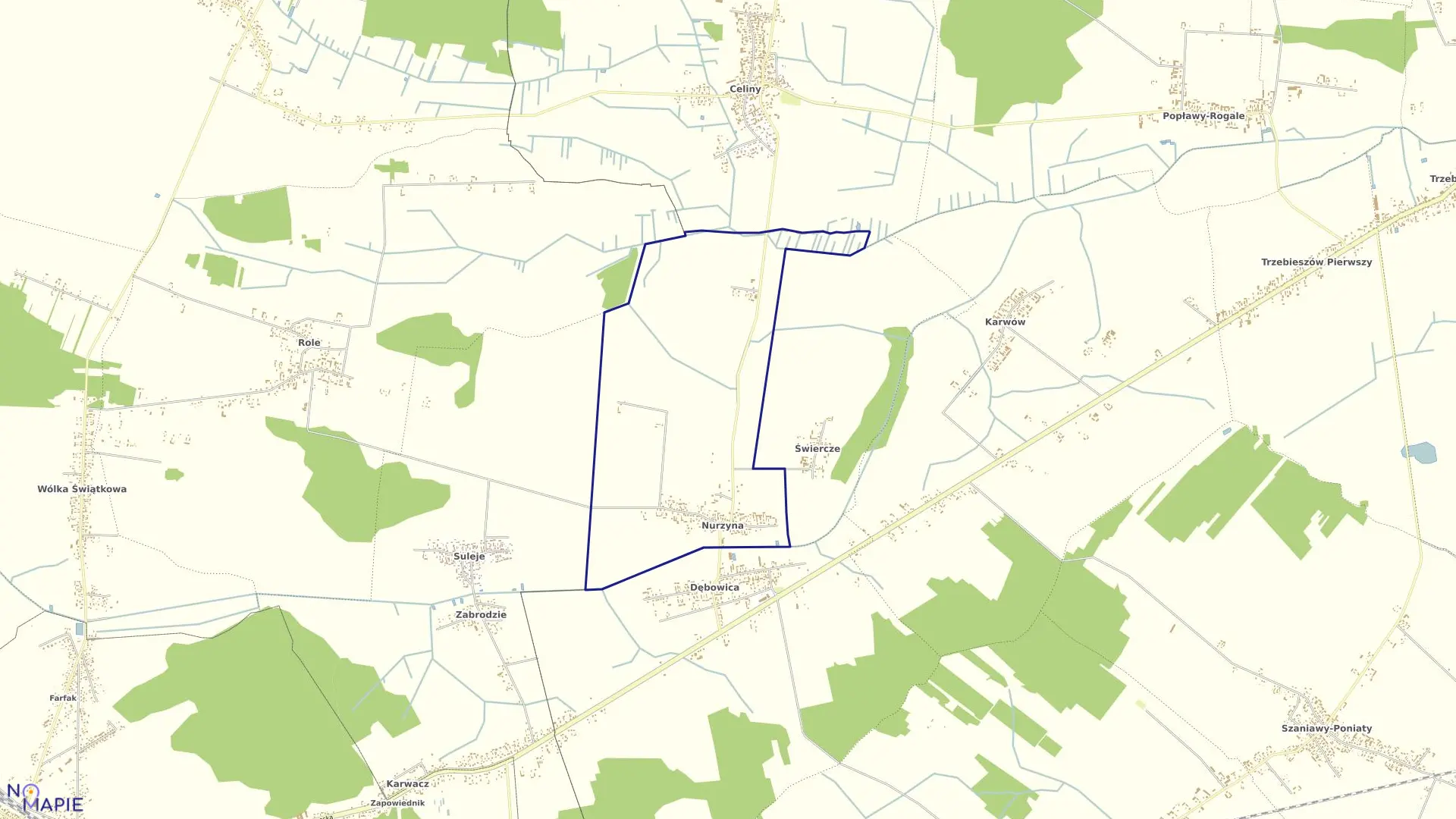 Mapa obrębu NURZYNA w gminie Trzebieszów
