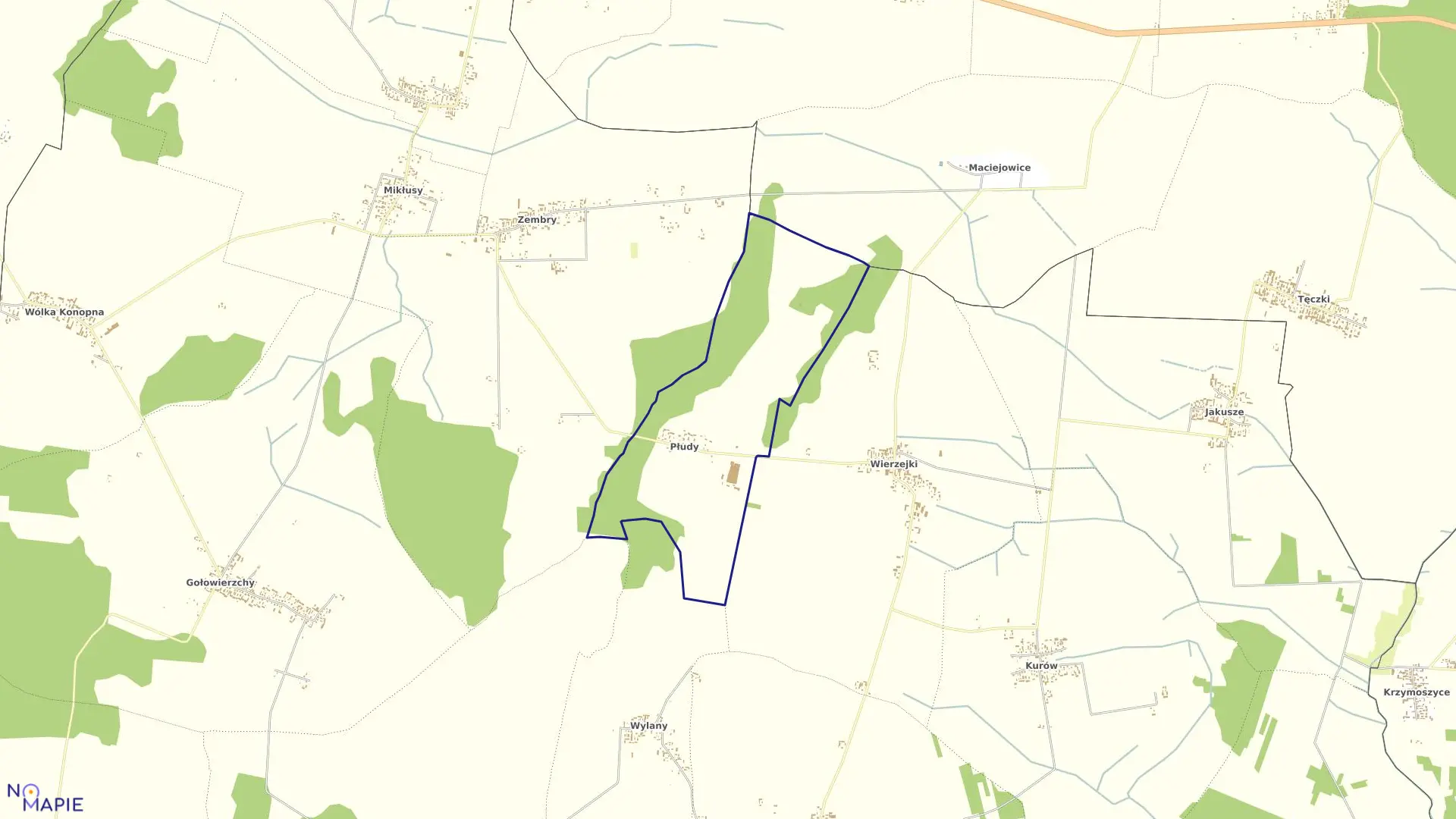 Mapa obrębu PŁUDY w gminie Trzebieszów