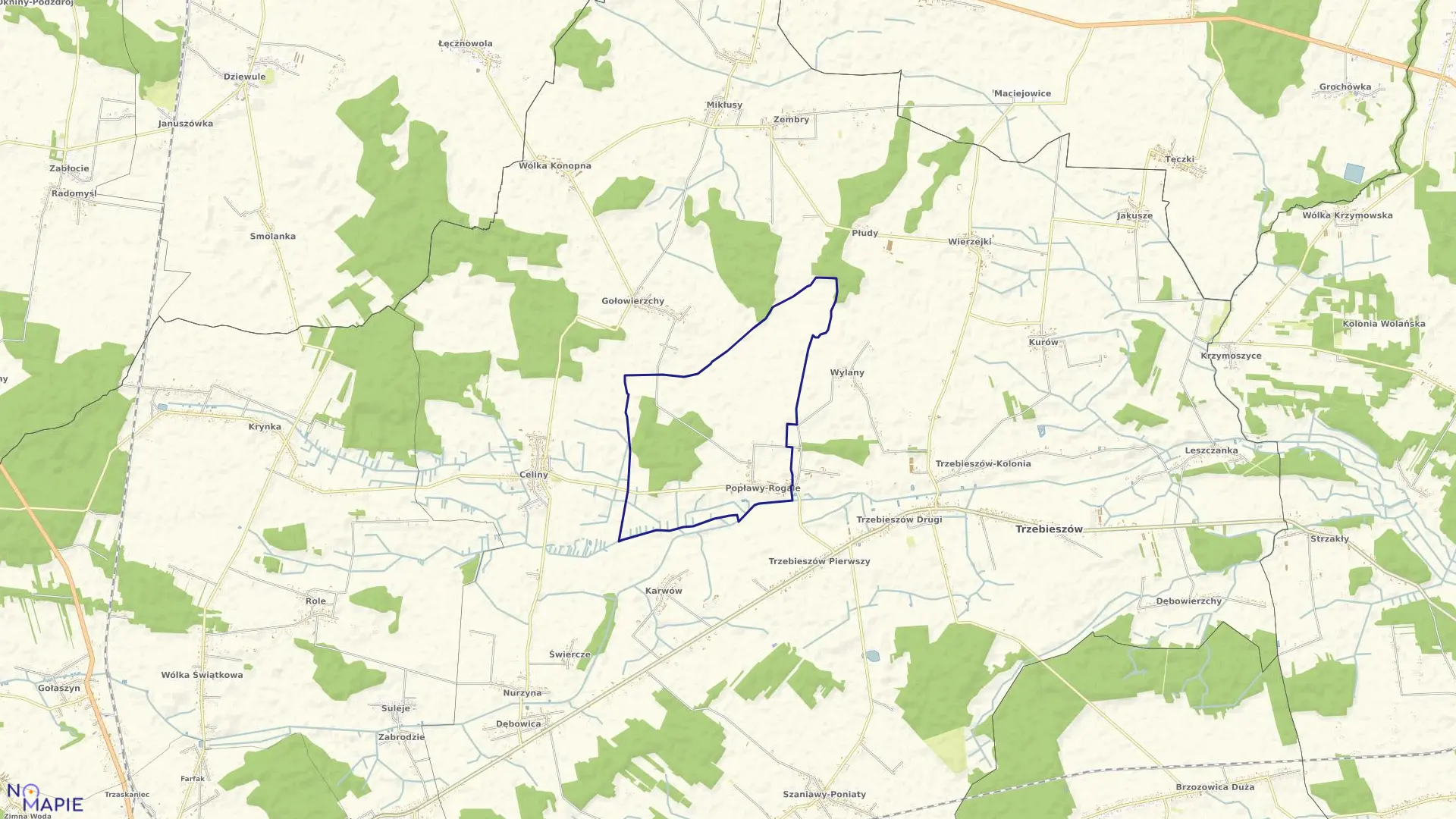 Mapa obrębu POPŁAWY w gminie Trzebieszów