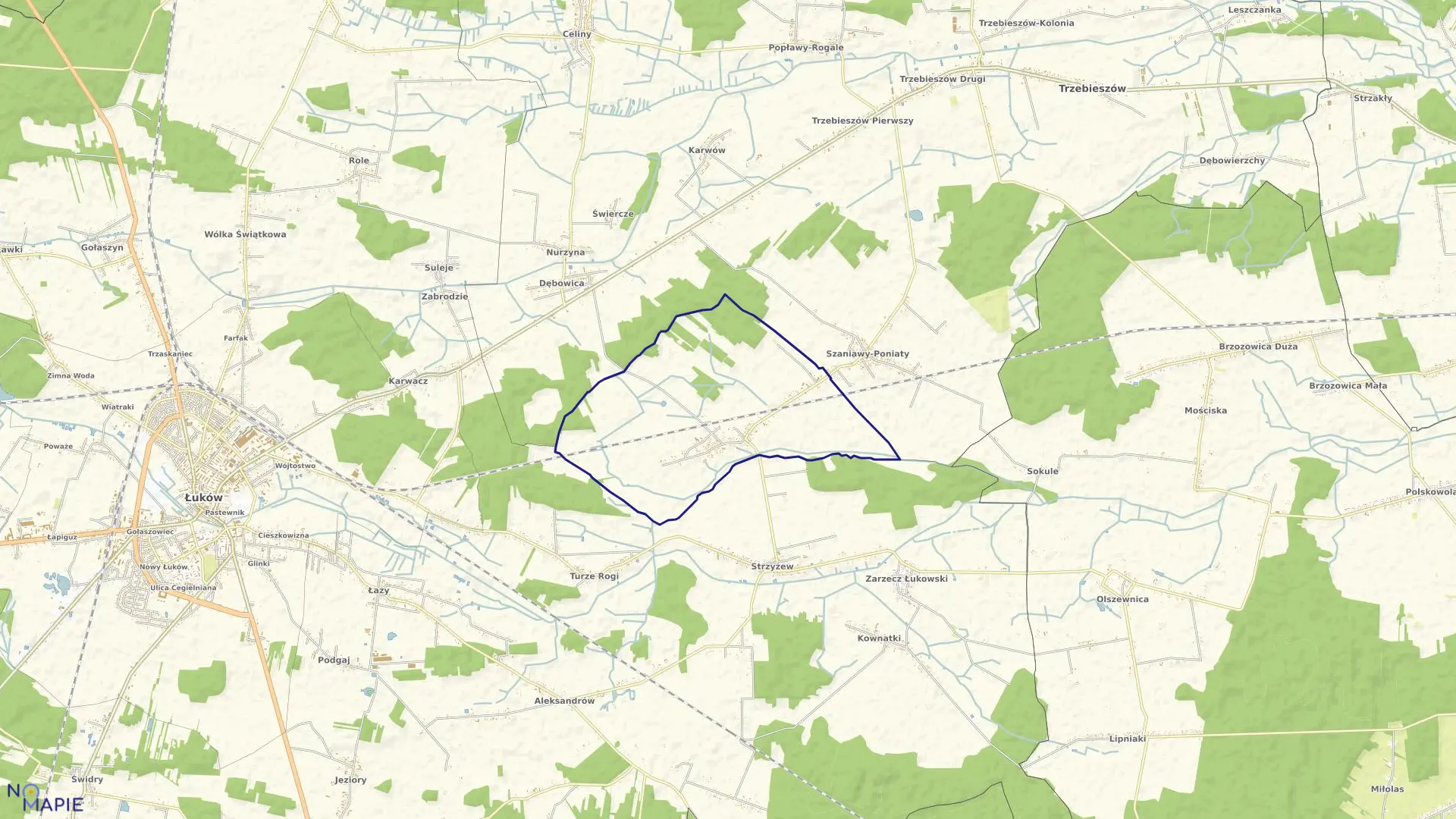 Mapa obrębu SZANIAWY-MATYSY w gminie Trzebieszów