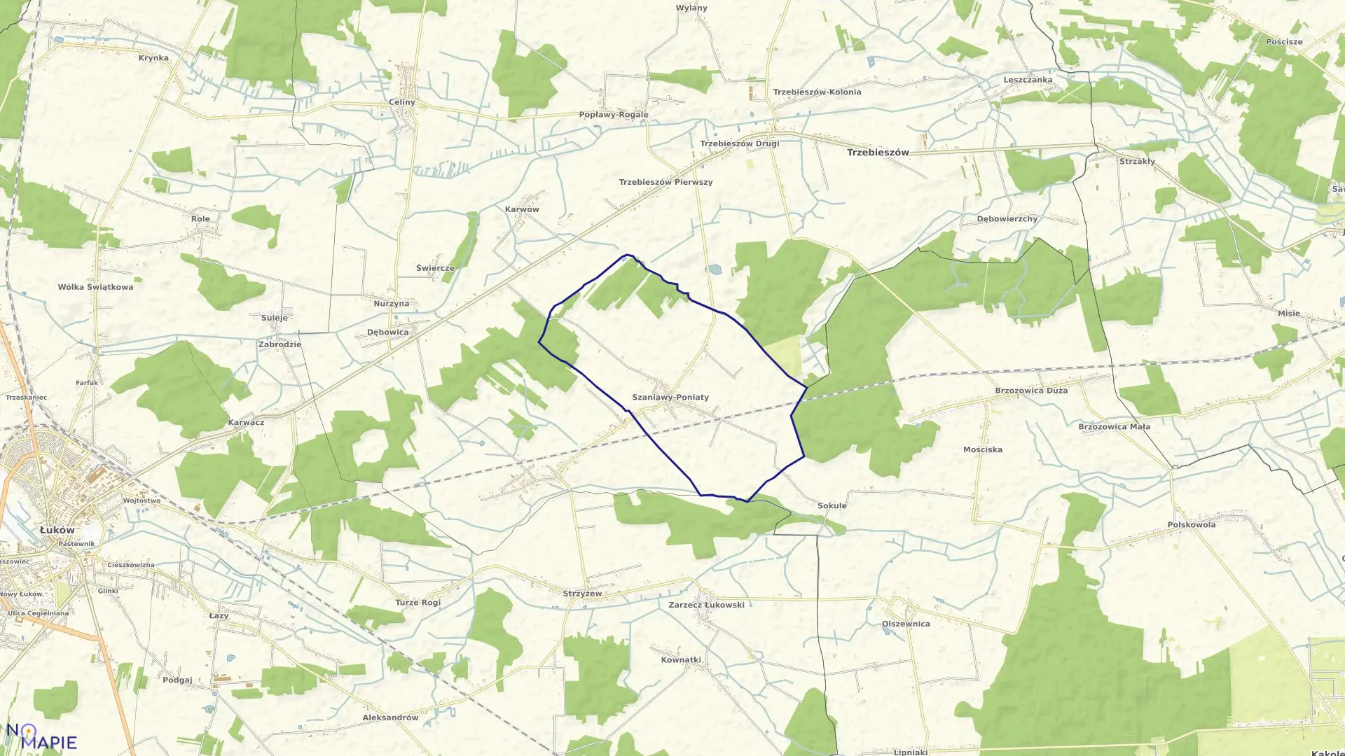 Mapa obrębu SZANIAWY-PONIATY w gminie Trzebieszów